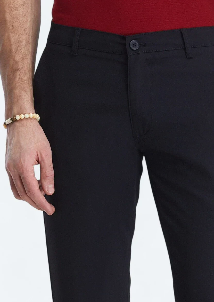 Black Weaving Slim Fit Casual Trousers - 3