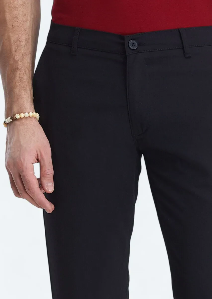 Black Weaving Slim Fit Casual Trousers - 3