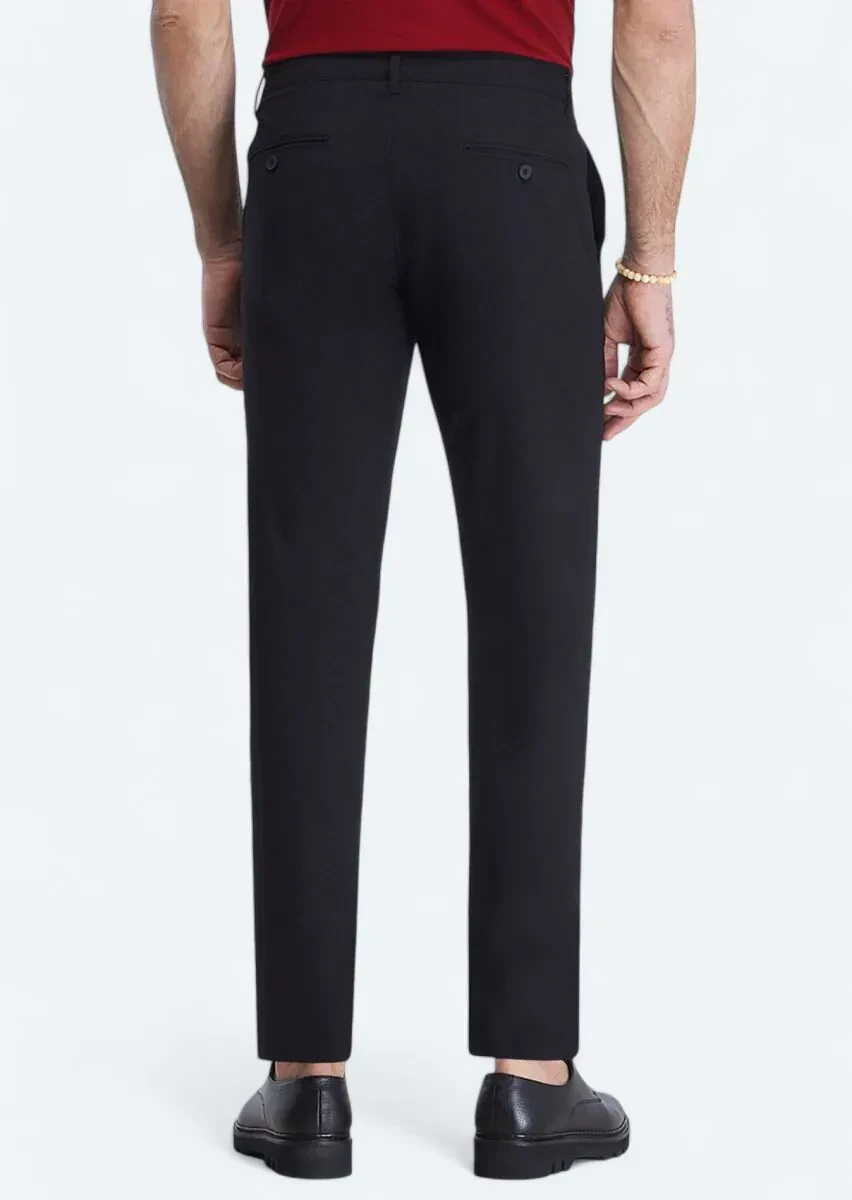 Black Weaving Slim Fit Casual Trousers - 4