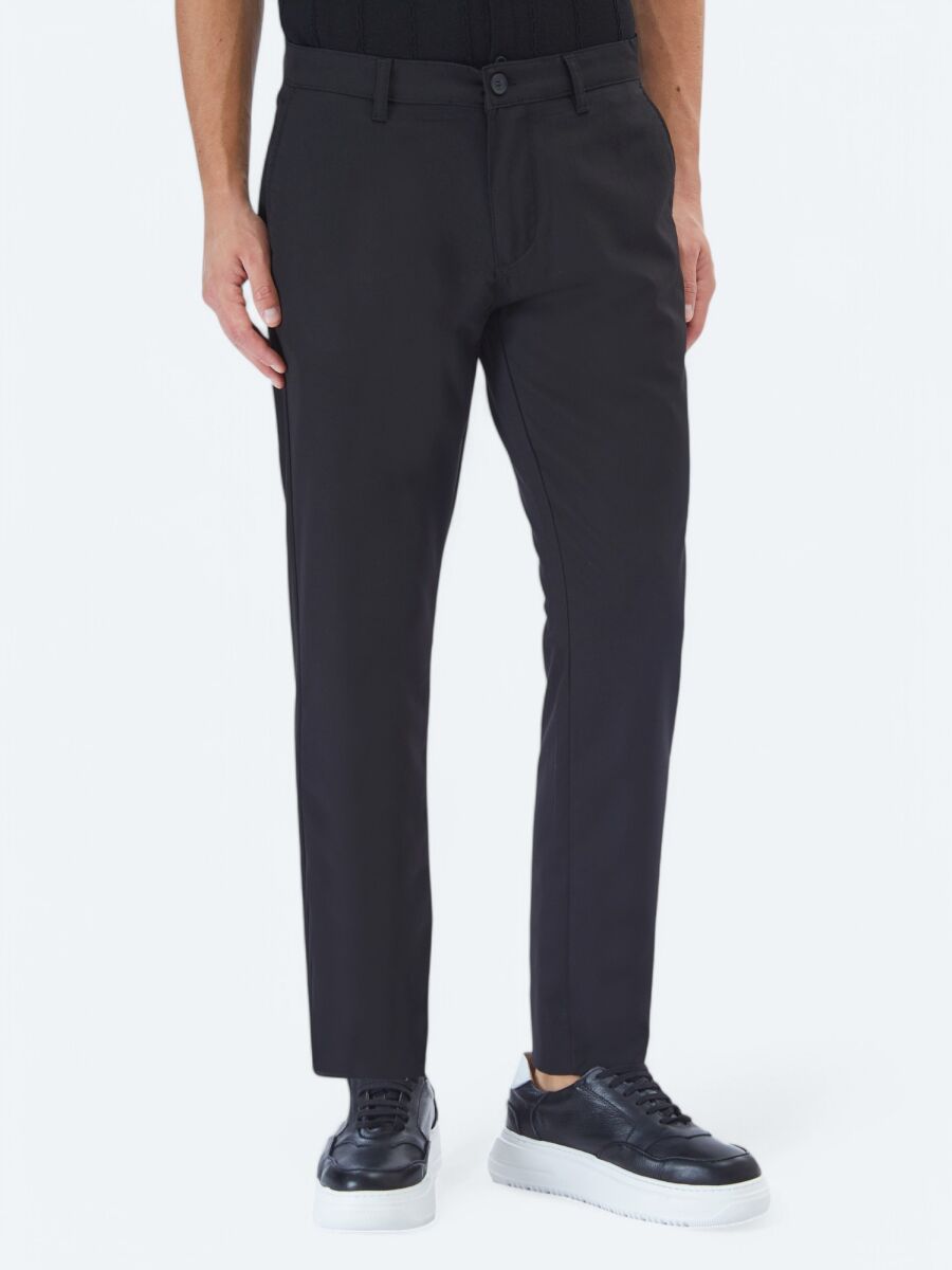 Black Weaving Slim Fit Casual Trousers - 2
