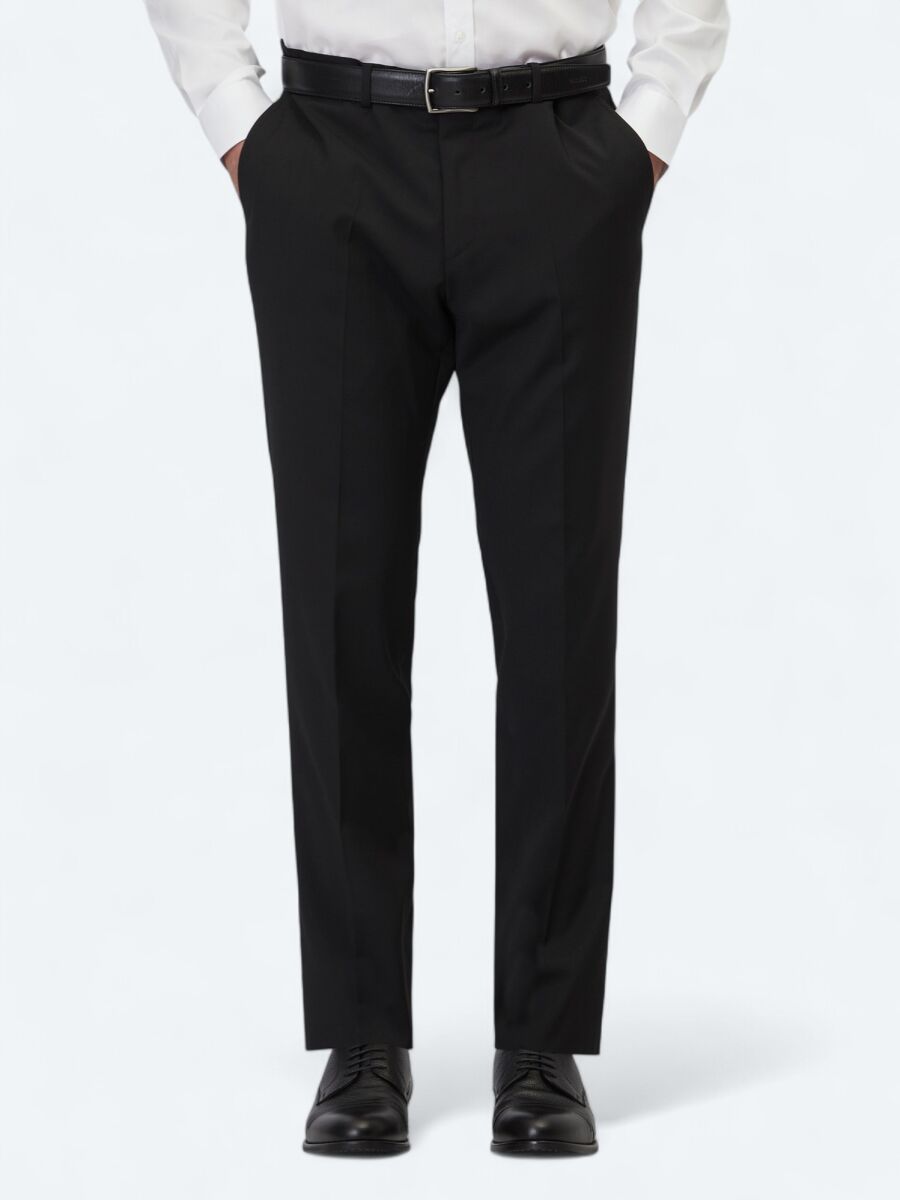 Black Weaving Slim Fit Classical Wool Blended Trousers - 2