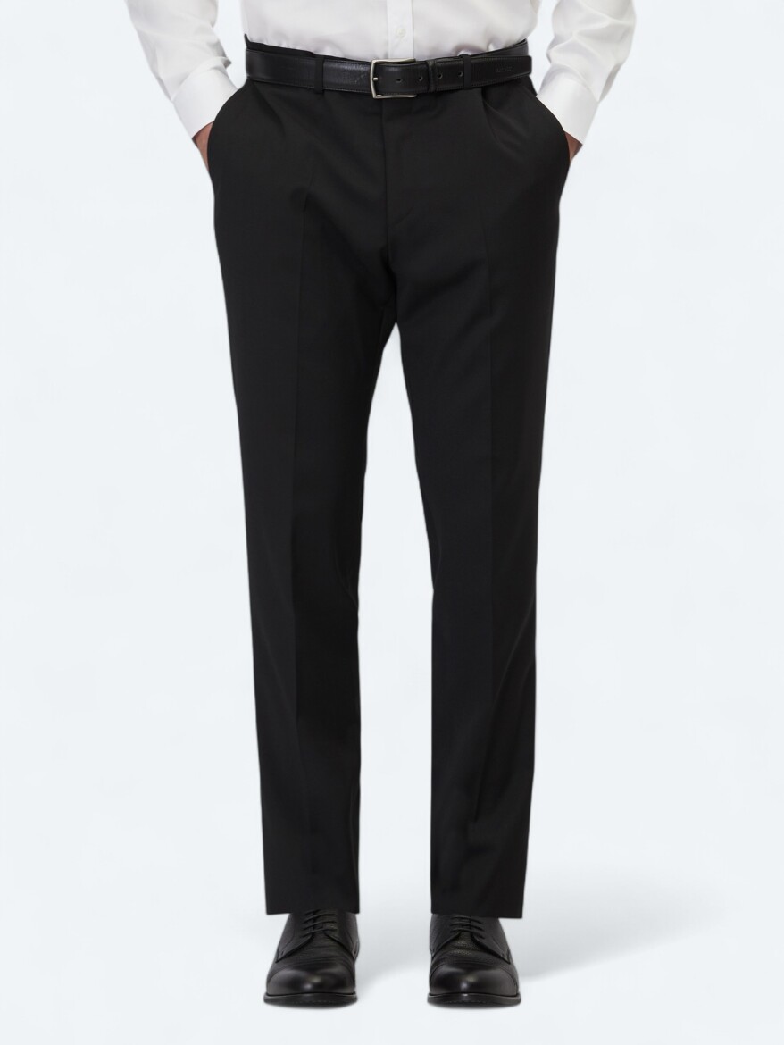 Black Weaving Slim Fit Classical Wool Blended Trousers 