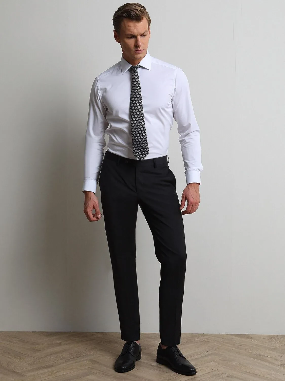 Black Weaving Slim Fit Classical Wool Blended Trousers - 1