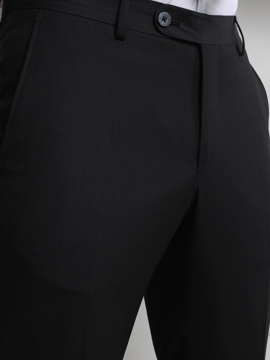 Black Weaving Slim Fit Classical Wool Blended Trousers - 2
