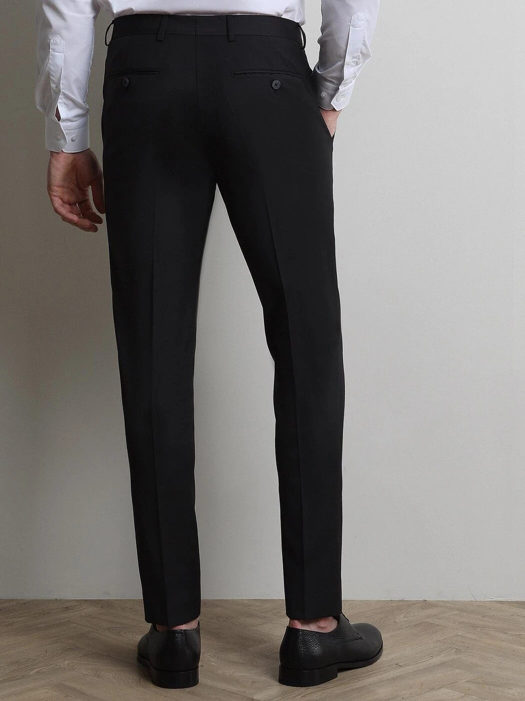 Black Weaving Slim Fit Classical Wool Blended Trousers - 4