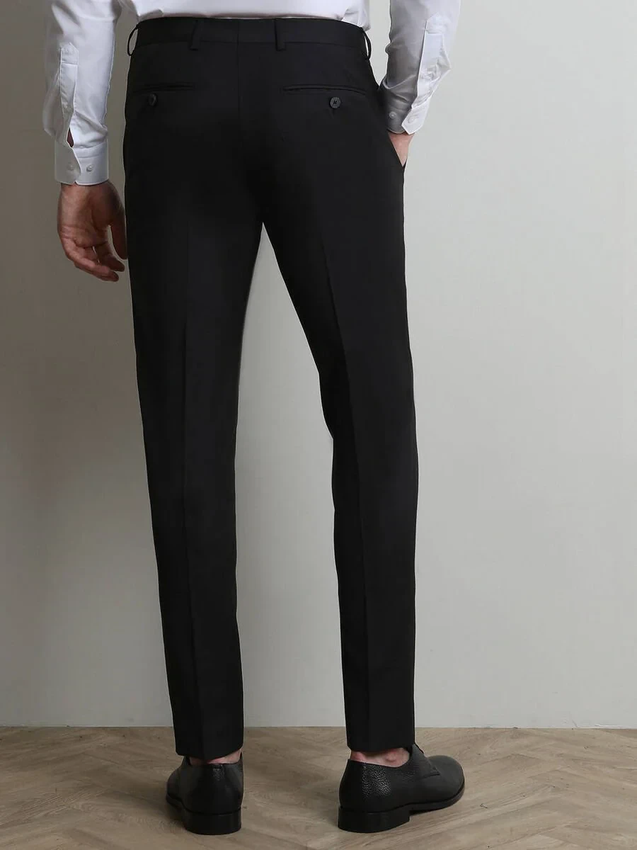 Black Weaving Slim Fit Classical Wool Blended Trousers - 4