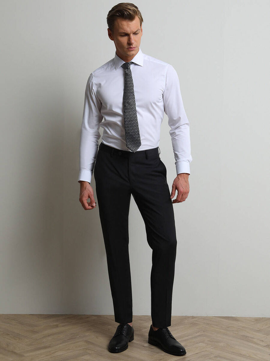 Black Weaving Slim Fit Classical Wool Blended Trousers - 3