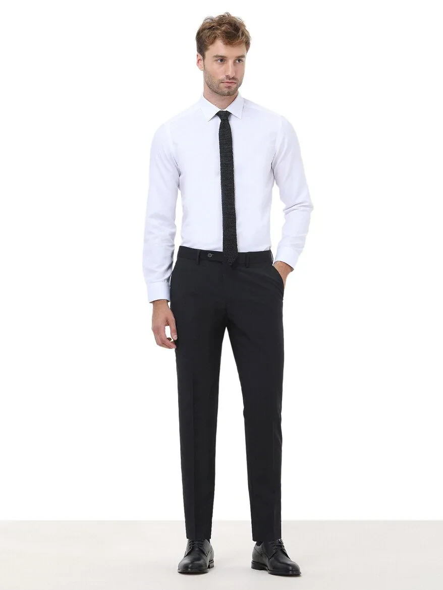 Black Weaving Slim Fit Classical Wool Blended Trousers - 2
