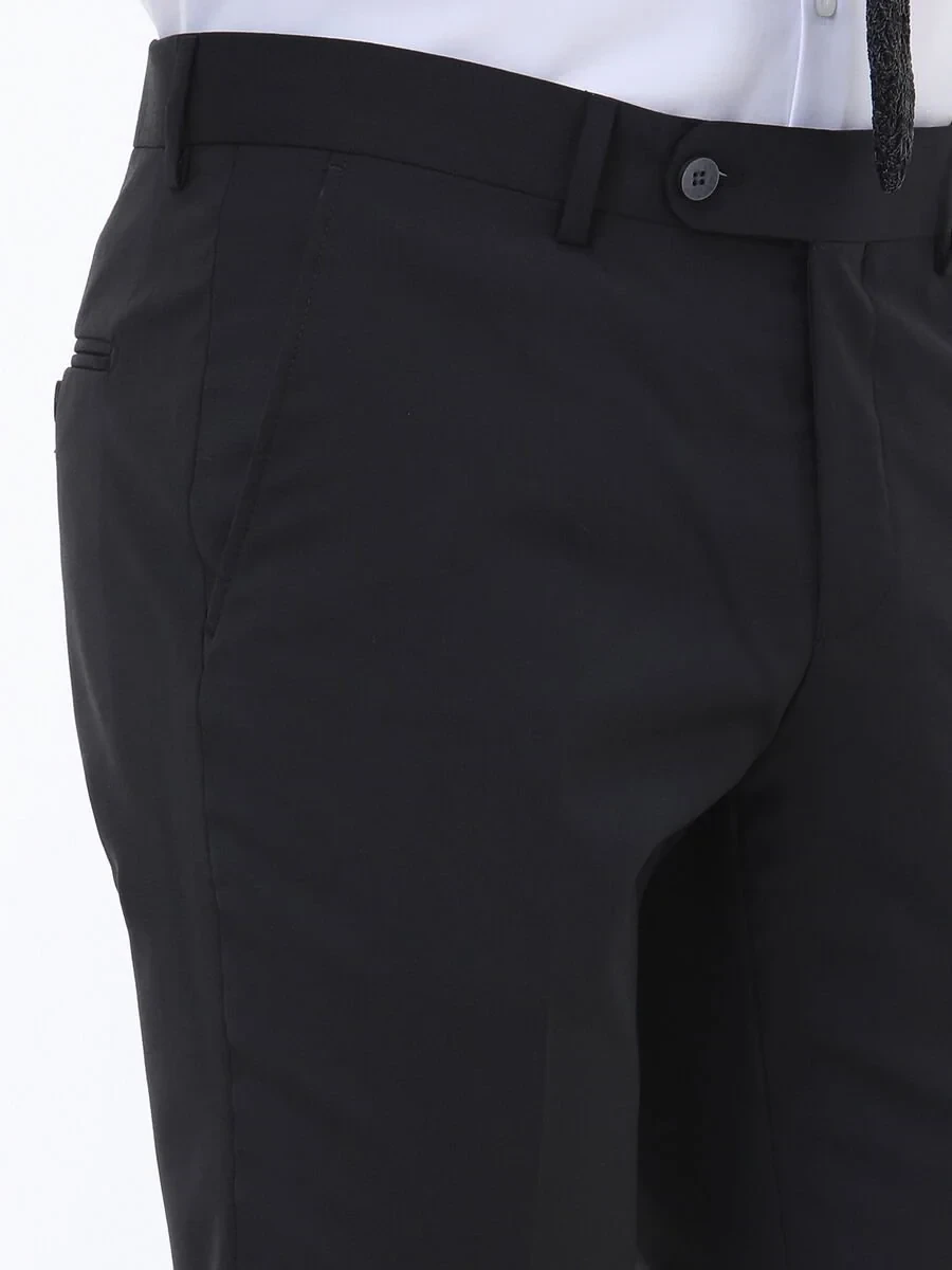 Black Weaving Slim Fit Classical Wool Blended Trousers - 3