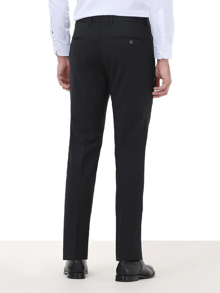 Black Weaving Slim Fit Classical Wool Blended Trousers - 4