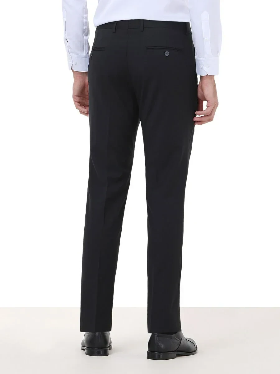 Black Weaving Slim Fit Classical Wool Blended Trousers - 4