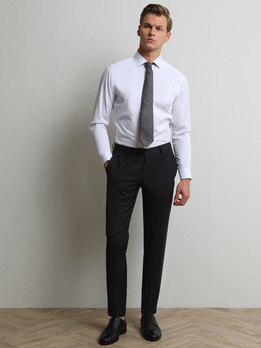 Black Weaving Slim Fit Classical Wool Blended Trousers - 1