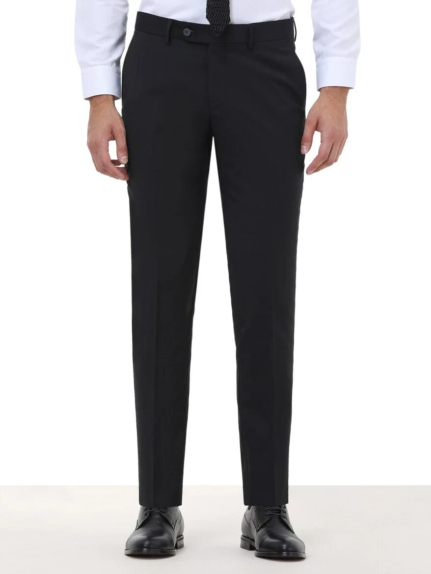 Black Weaving Slim Fit Classical Wool Blended Trousers - 1