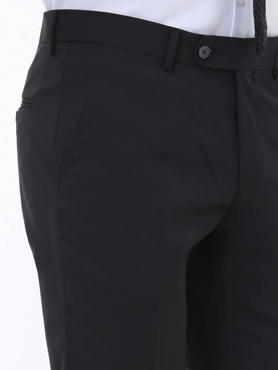 Black Weaving Slim Fit Classical Wool Blended Trousers - 3