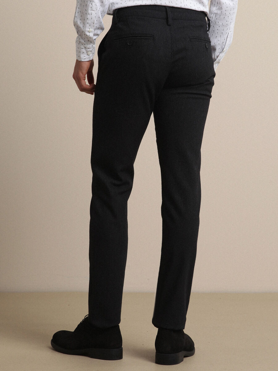 Black Weaving Slim Fit Smart Casual Cotton Blended Trousers - 4