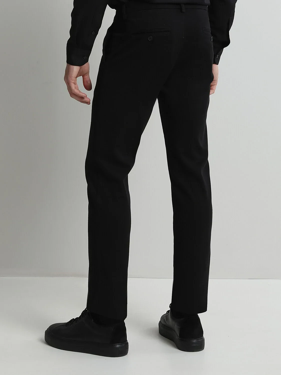 Black Weaving Slim Fit Smart Casual Cotton Blended Trousers - 4