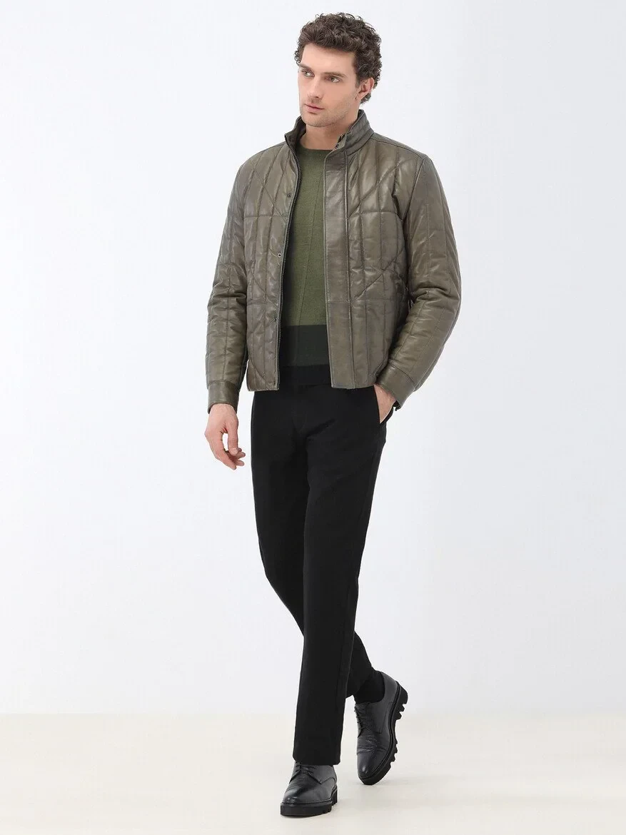 Black Weaving Slim Fit Smart Casual Cotton Blended Trousers - 3