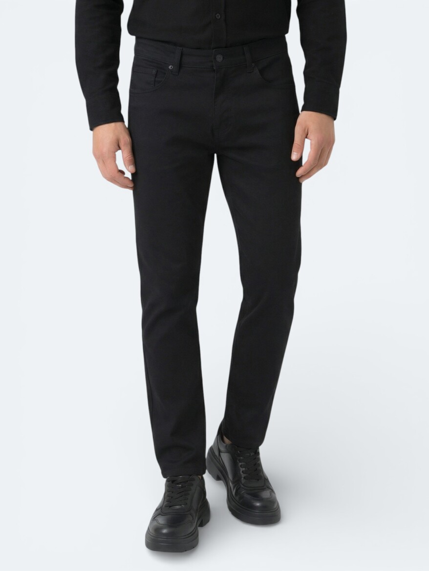 Black Weaving Slim Fit Sport Cotton Blended Trousers - KİP