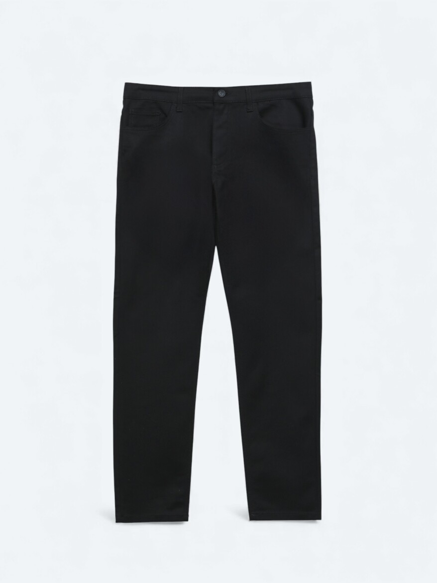 Black Weaving Slim Fit Sport Cotton Blended Trousers - 5