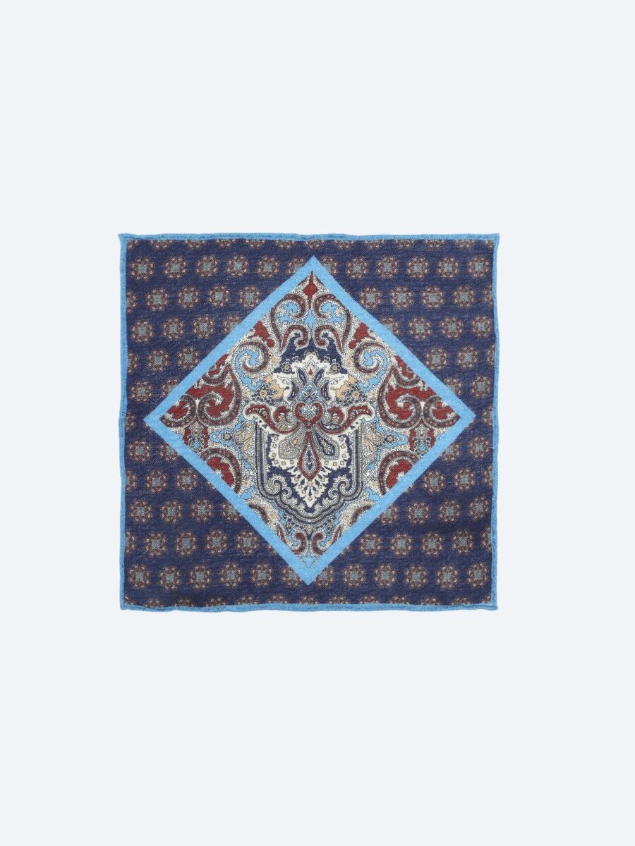 Blue %100 Yün Handkerchief - 1