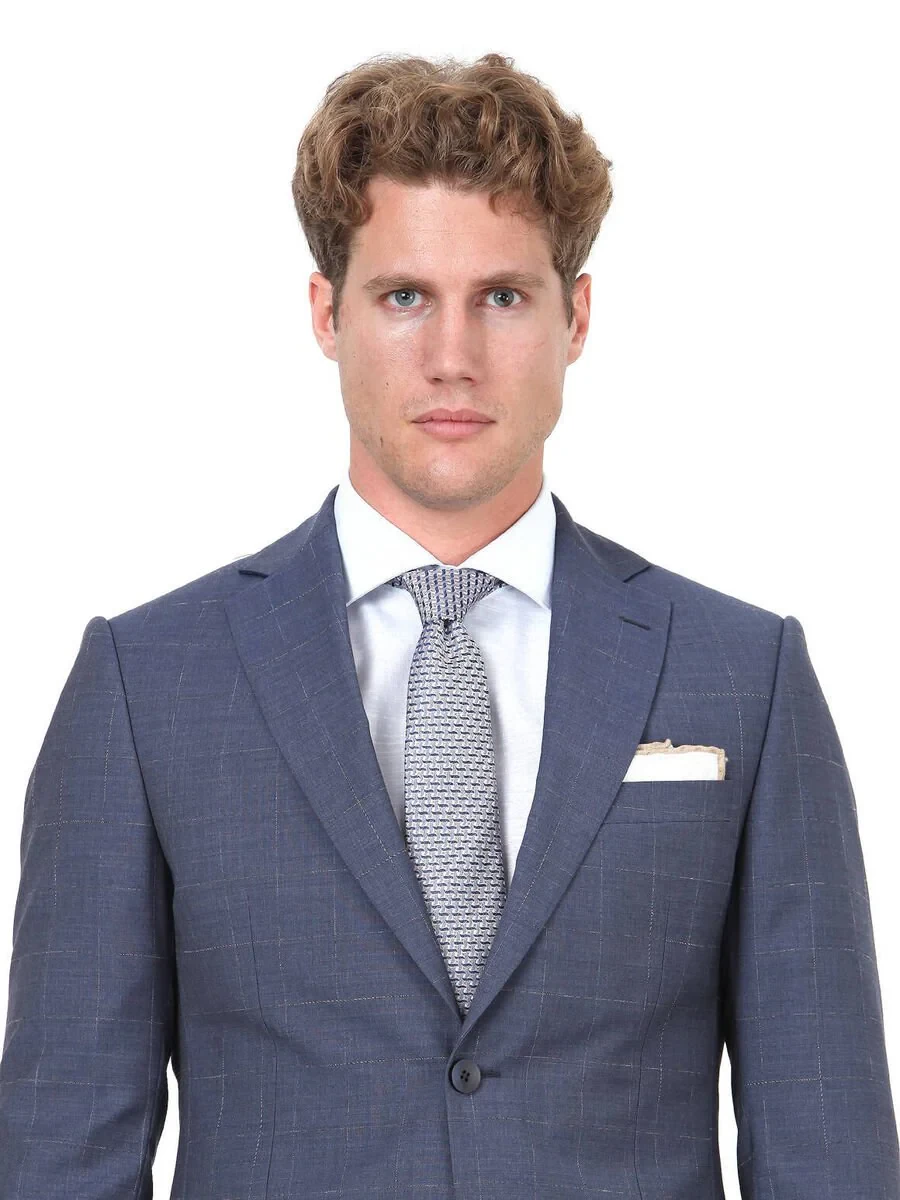Blue Checkered Modern Fit 100% Wool Suit - 3