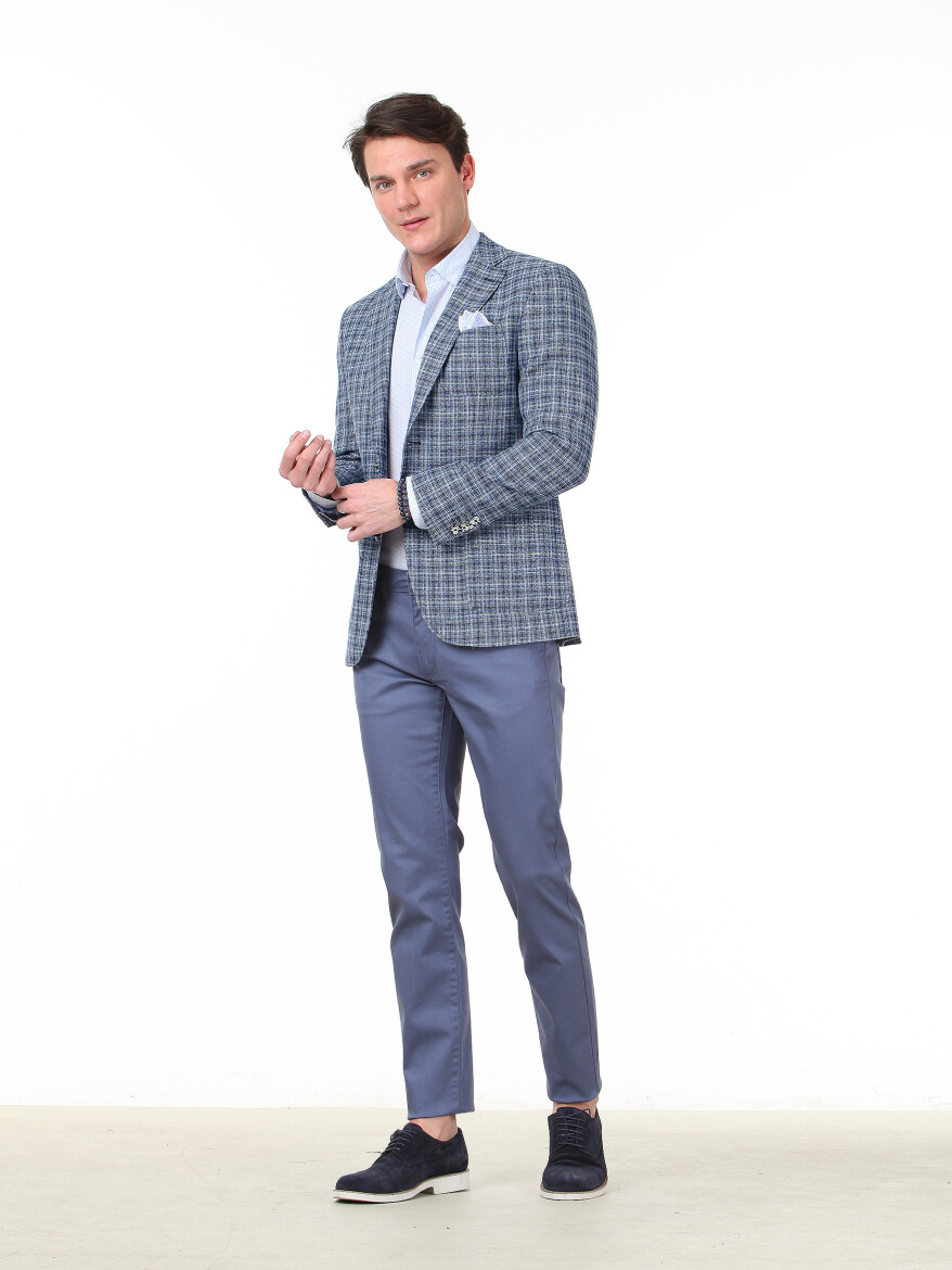 Blue Checkered Modern Fit Wool Blended Jacket - 2