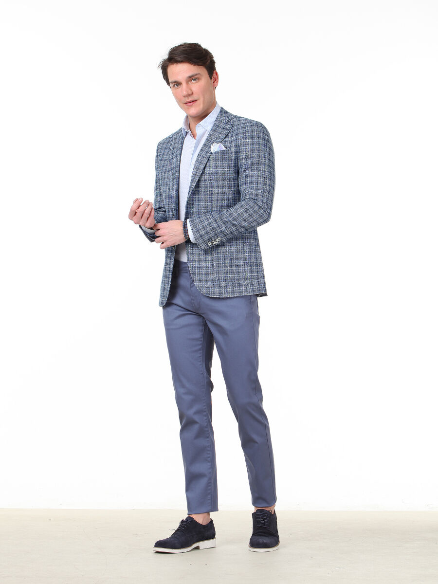 Blue Checkered Modern Fit Wool Blended Jacket - 2