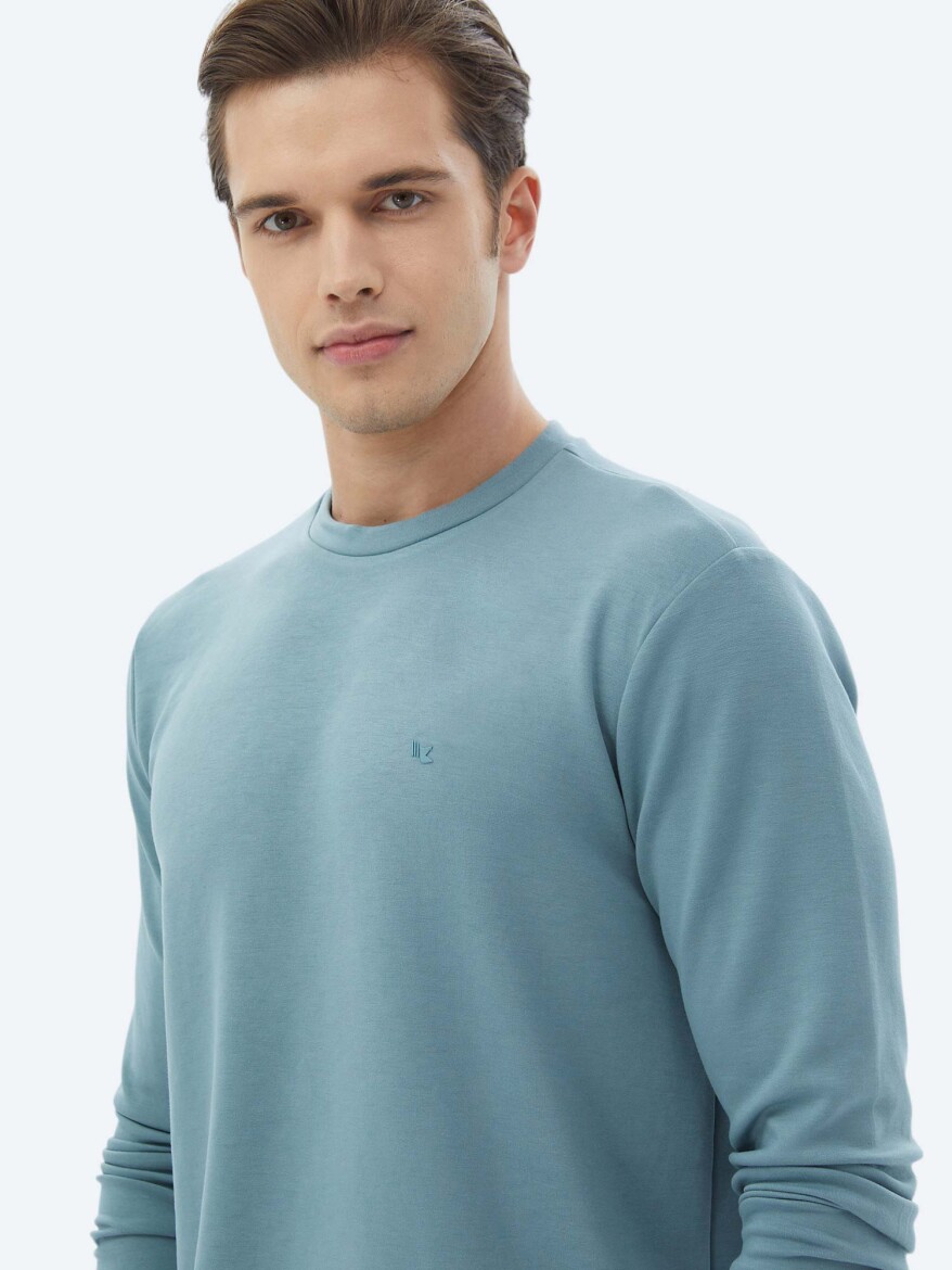 Blue Crew Neck Printed Sweatshirt - 3