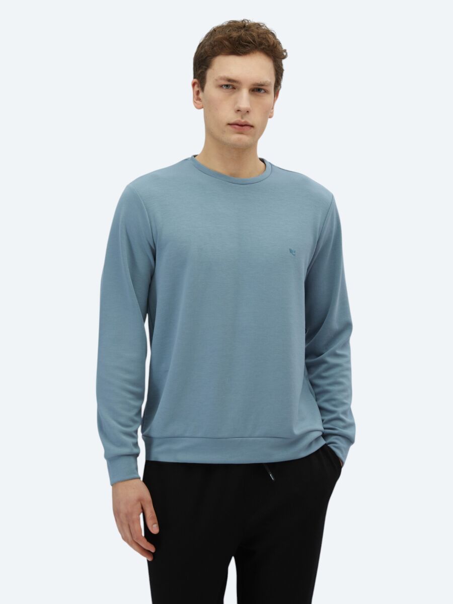 Blue Crew Neck Sweatshirt - 1