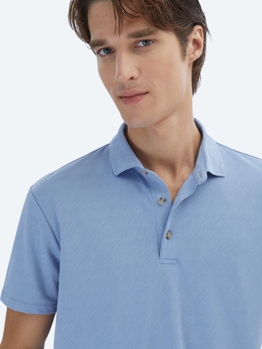 Blue Jacquard Polo Neck T-Shirt - 3