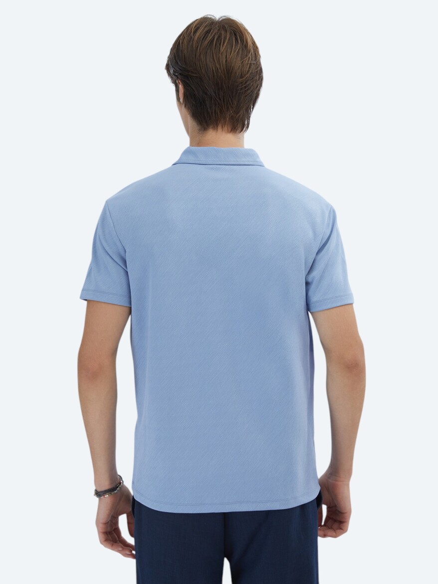 Blue Jacquard Polo Neck T-Shirt - 5