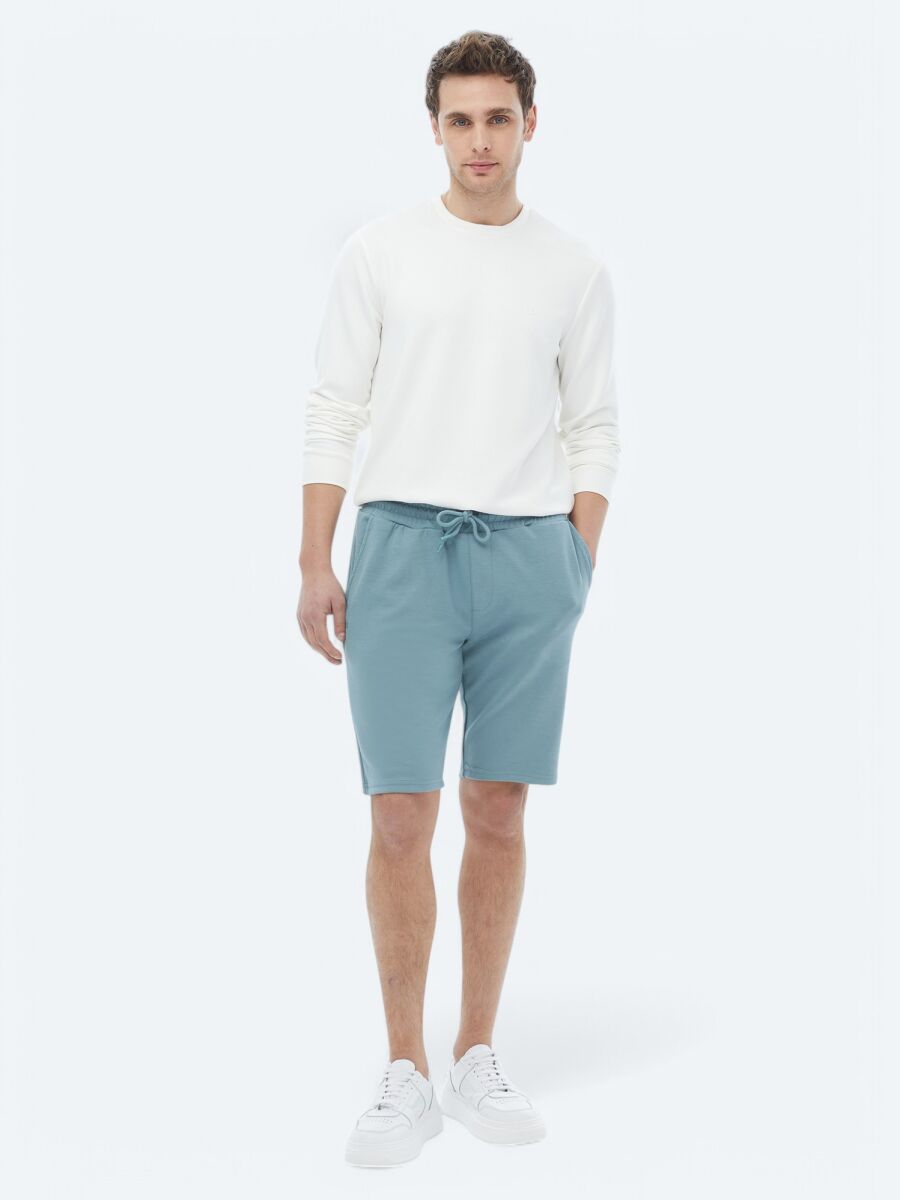 Blue Knitting Jogging Fit Casual Bermuda - 3