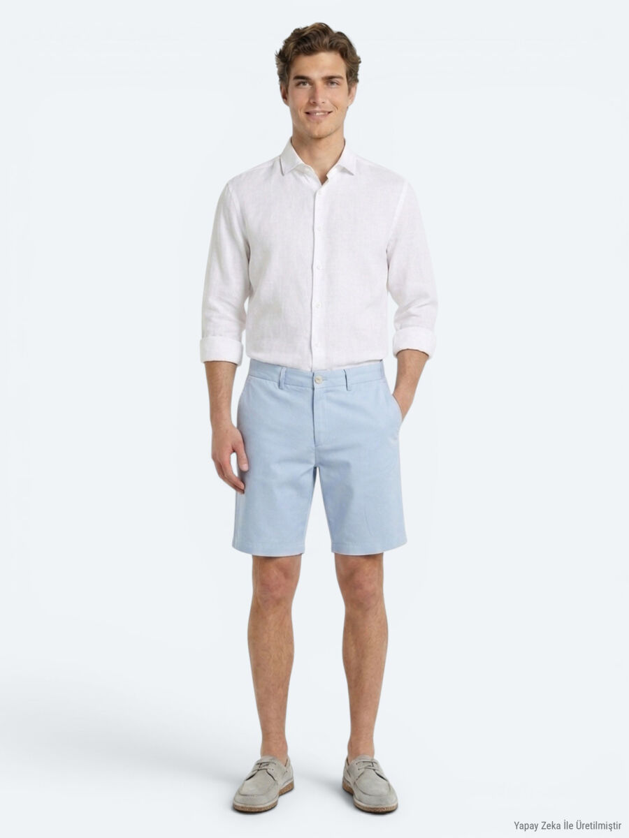 Blue Material Jogging Fit Casual Bermuda - 1