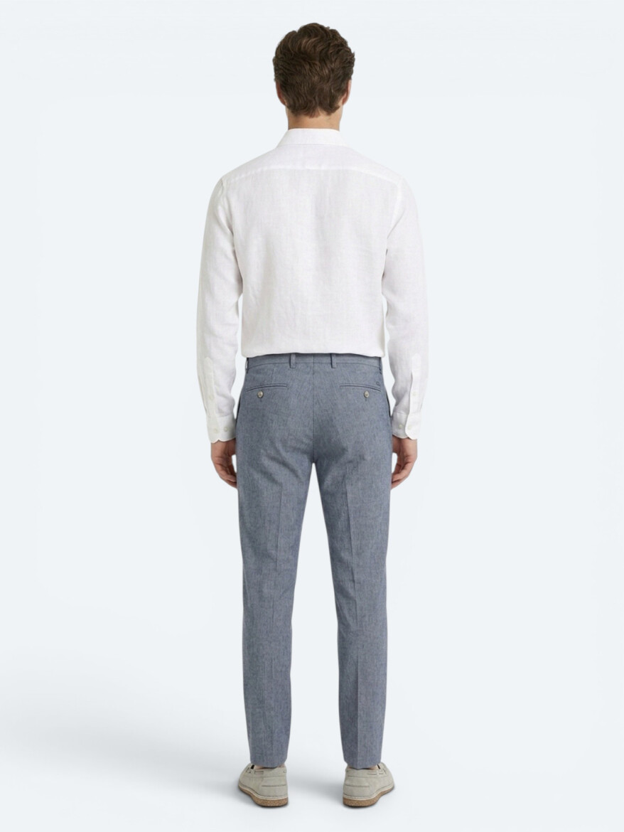 Blue Material Relaxed Fit Casual Linen Blended Trousers - 5