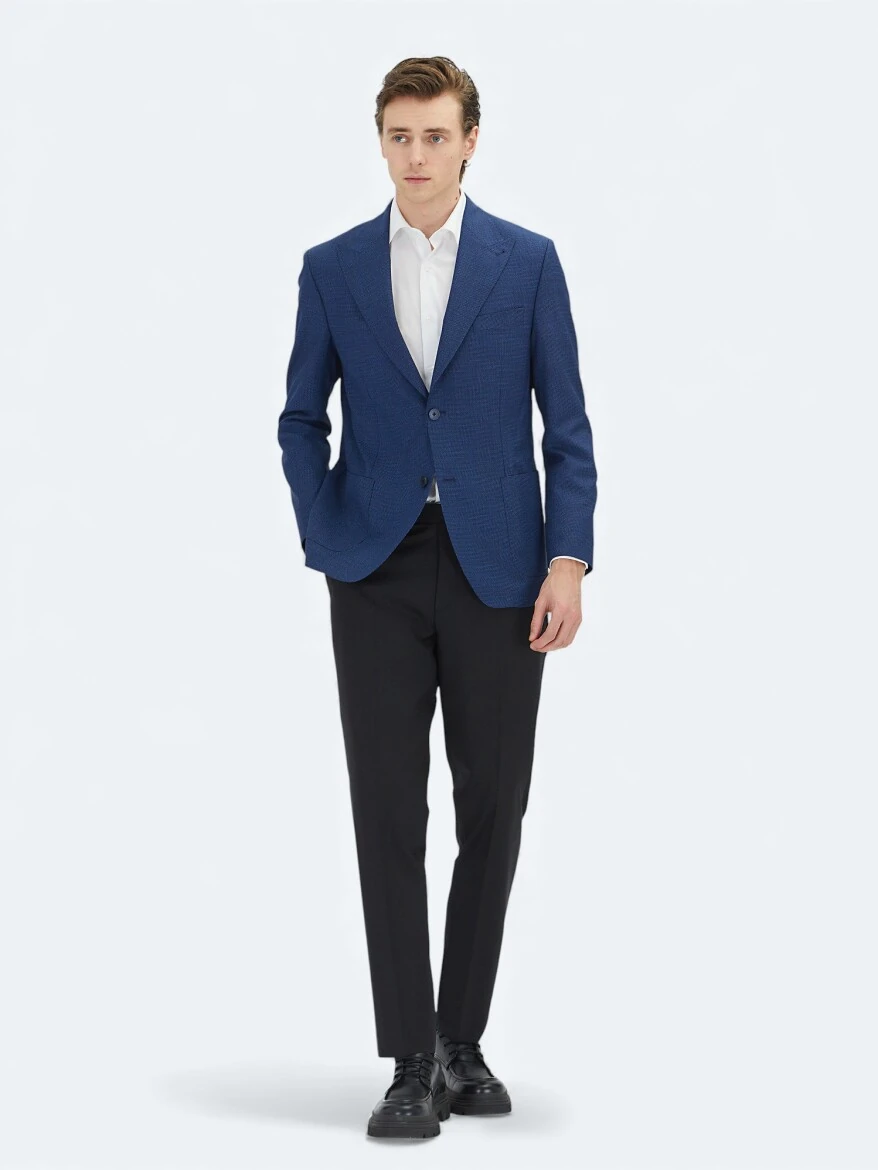 Blue Micro Modern Fit 100% Wool Jacket - 2