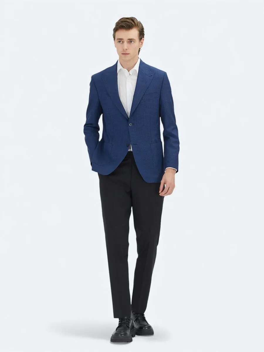 Blue Micro Modern Fit 100% Wool Jacket - 2