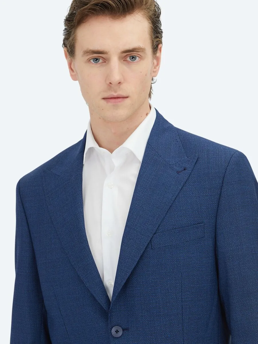 Blue Micro Modern Fit 100% Wool Jacket - 3