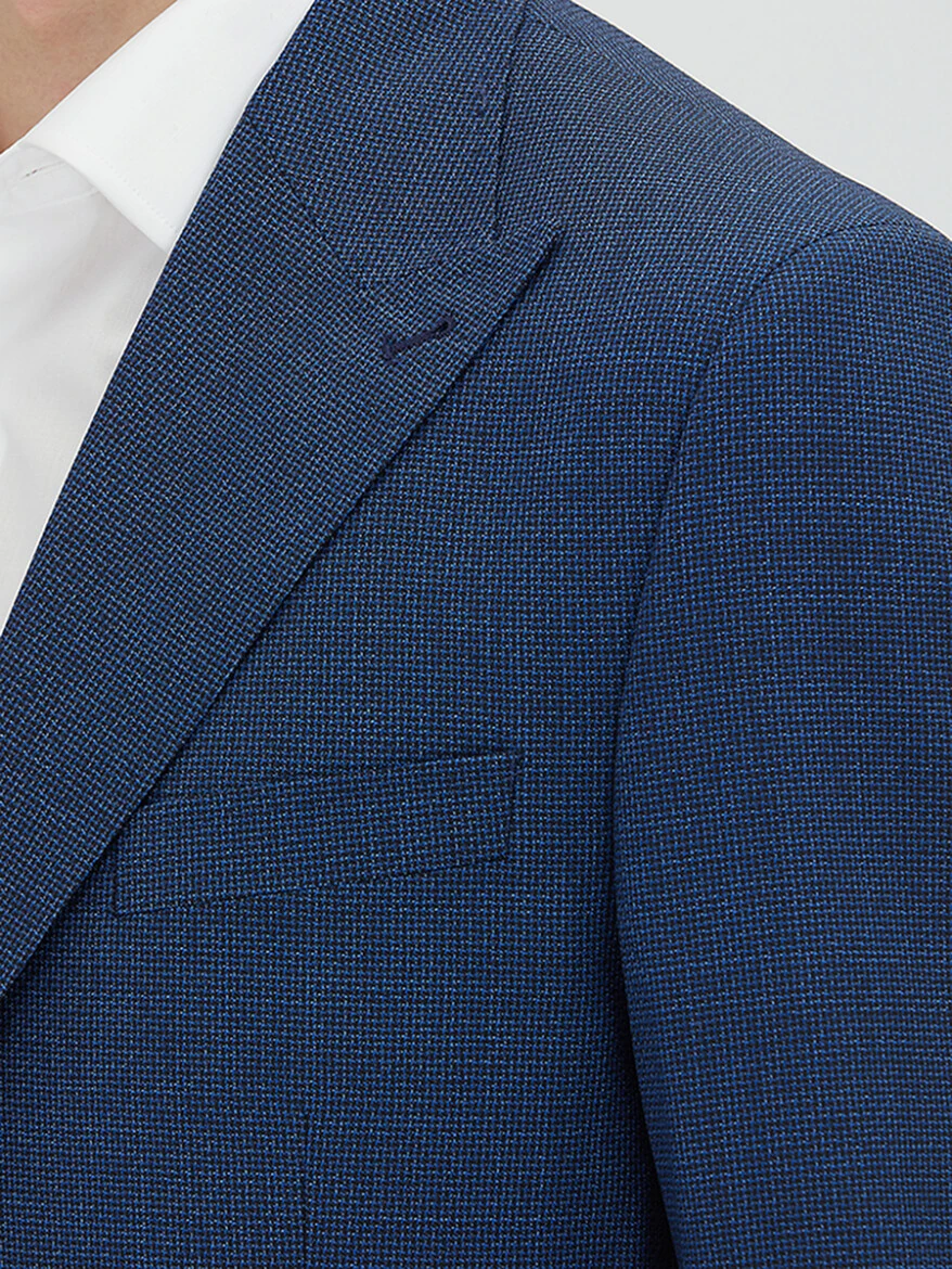 Blue Micro Modern Fit 100% Wool Jacket - 4