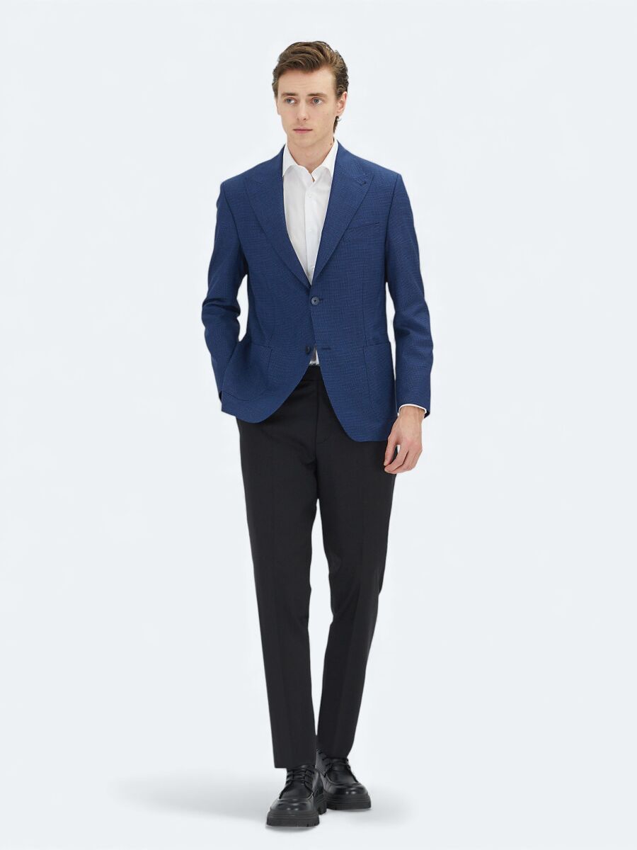 Blue Micro Modern Fit 100% Wool Jacket - 2
