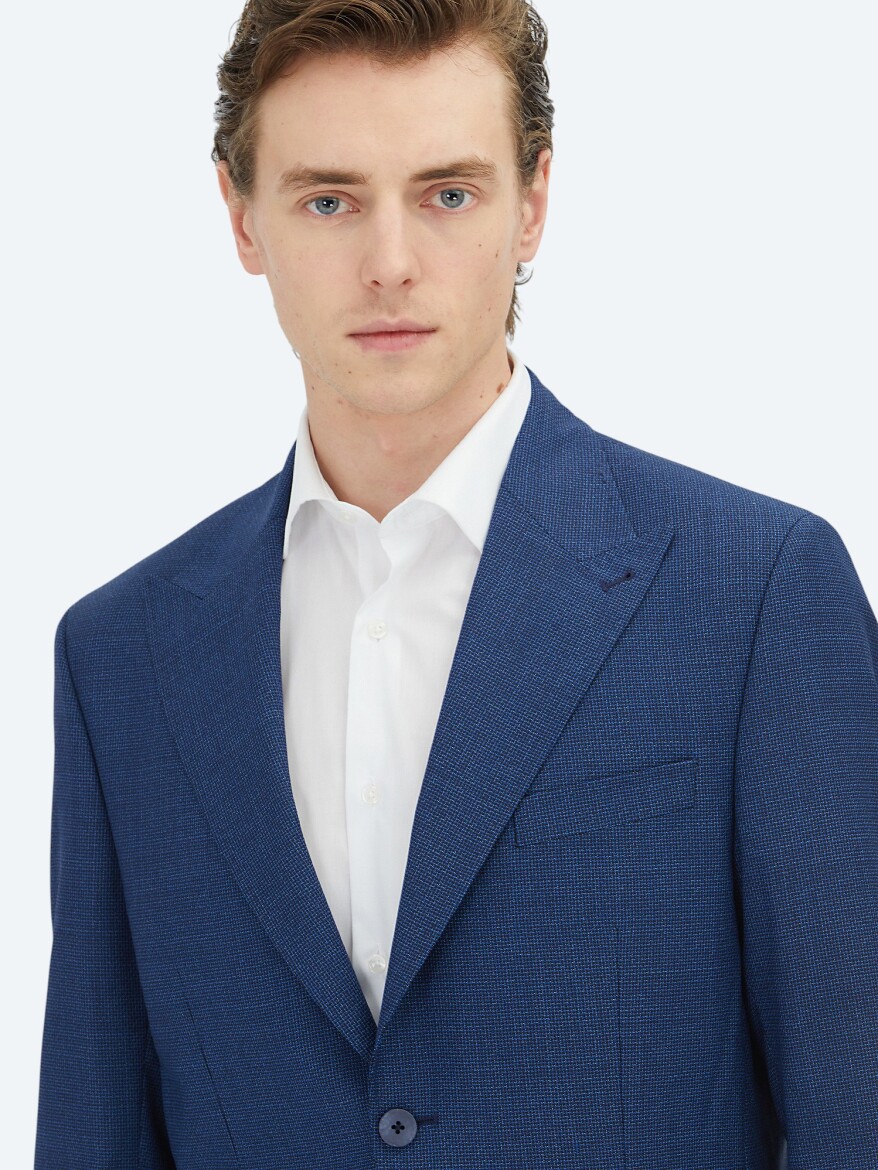 Blue Micro Modern Fit 100% Wool Jacket - 3