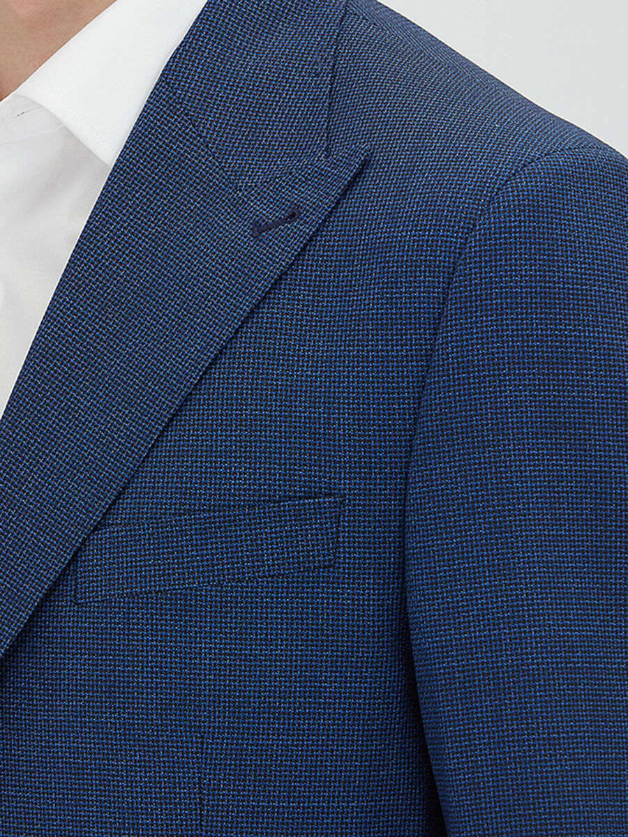 Blue Micro Modern Fit 100% Wool Jacket - 4