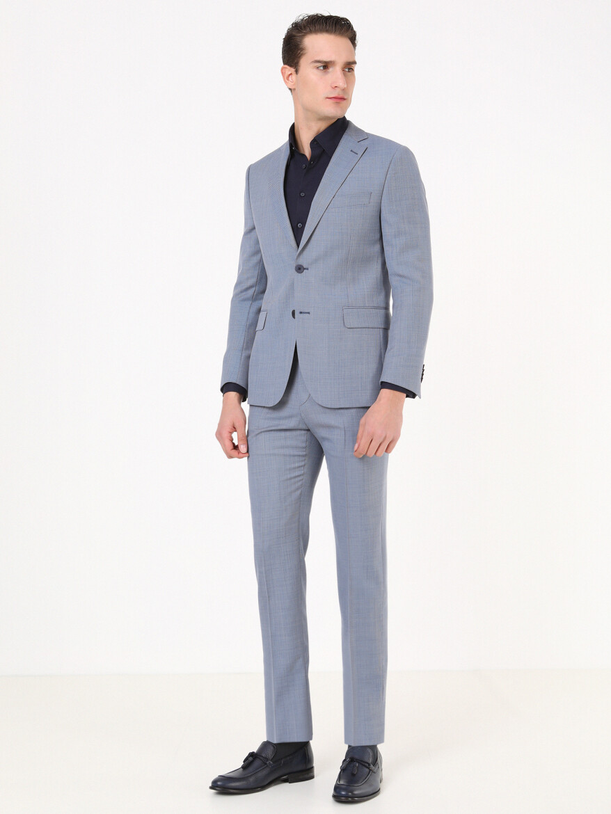 Blue Micro Modern Fit 100% Wool Suit - 1