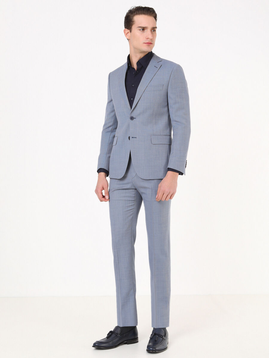 Blue Micro Modern Fit 100% Wool Suit - 1