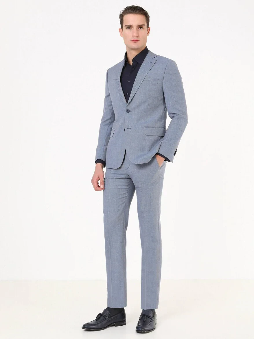 Blue Micro Modern Fit 100% Wool Suit - 3