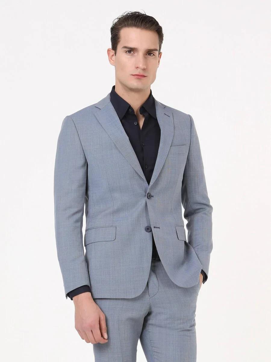 Blue Micro Modern Fit 100% Wool Suit - 4