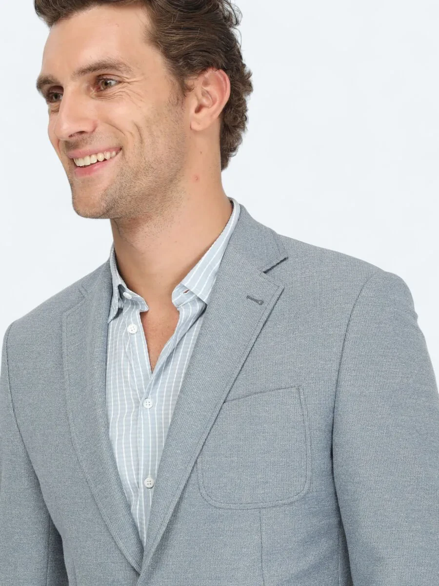 Blue Micro Modern Fit Cotton Blended Jacket - 4