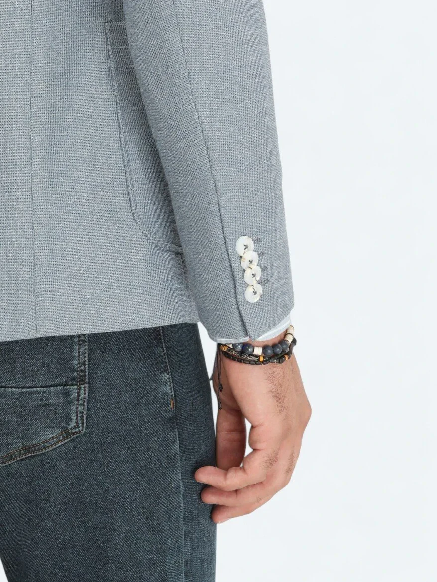 Blue Micro Modern Fit Cotton Blended Jacket - 6