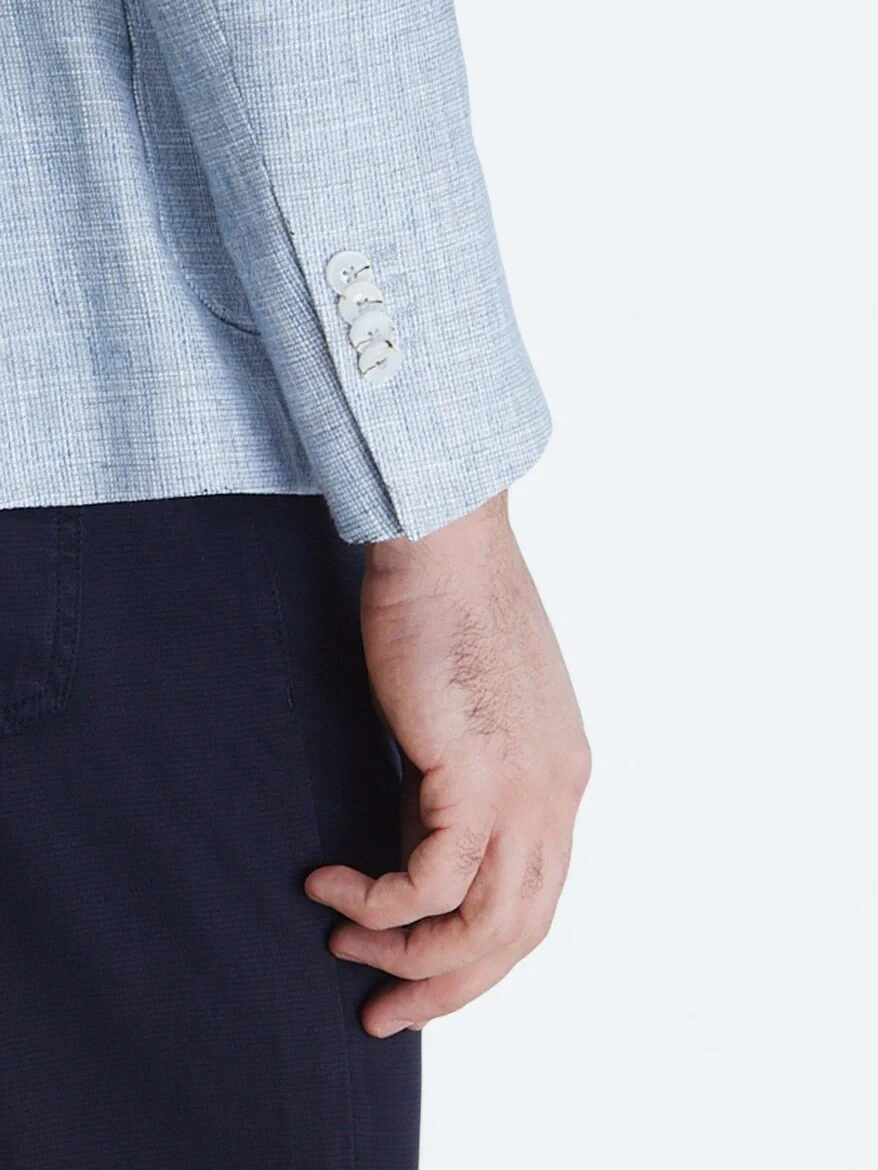Blue Micro Modern Fit Cotton Blended Jacket - 5