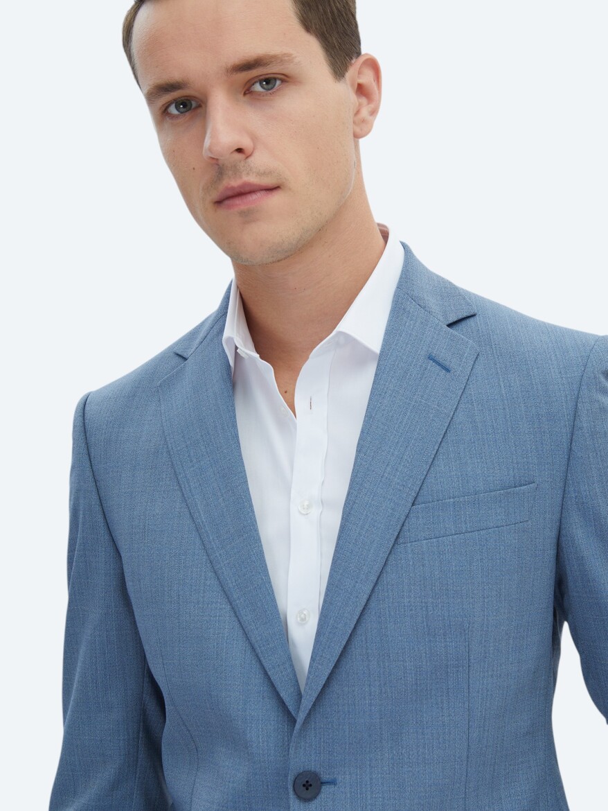Blue Micro Modern Fit Wool Blended Suit - 4