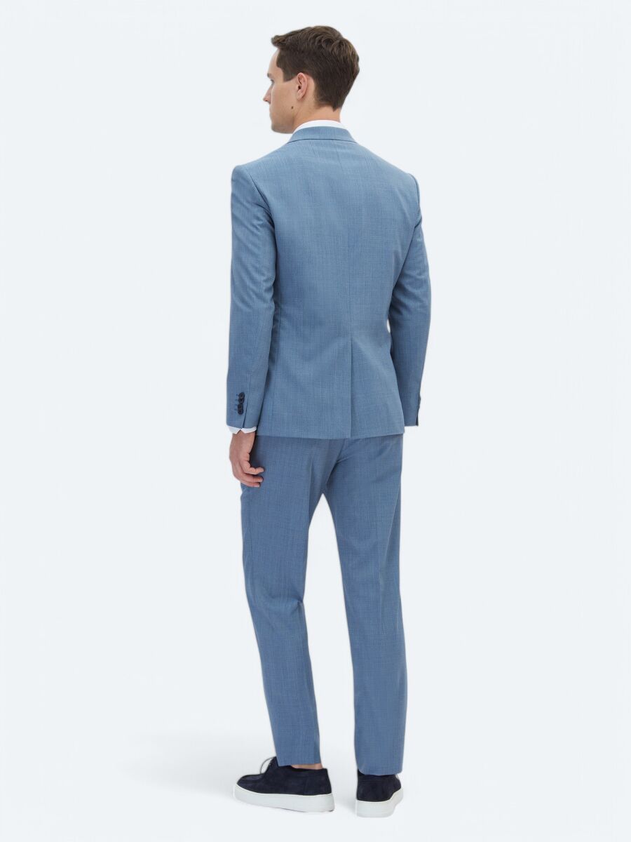 Blue Micro Modern Fit Wool Blended Suit - 5